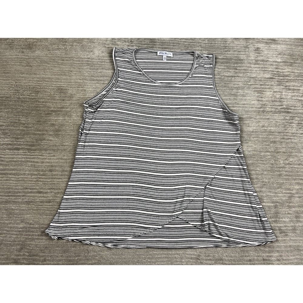 Star Vixen Tunic Top Womens 1X Black White Assymetrical Tank‎ Striped Sleeveless